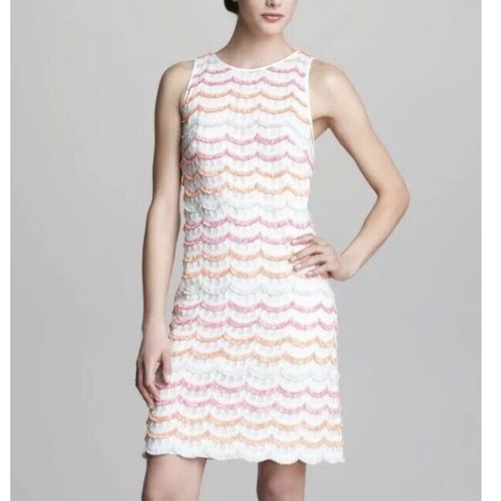 Phoebe Couture Sleeveless orange pink Purple Green Fringed Lined Dress Sz 4
